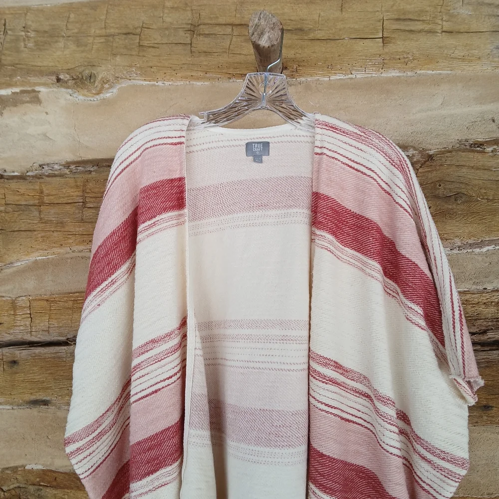 True Craft Red Striped Oversized Kimono Topper S/XS